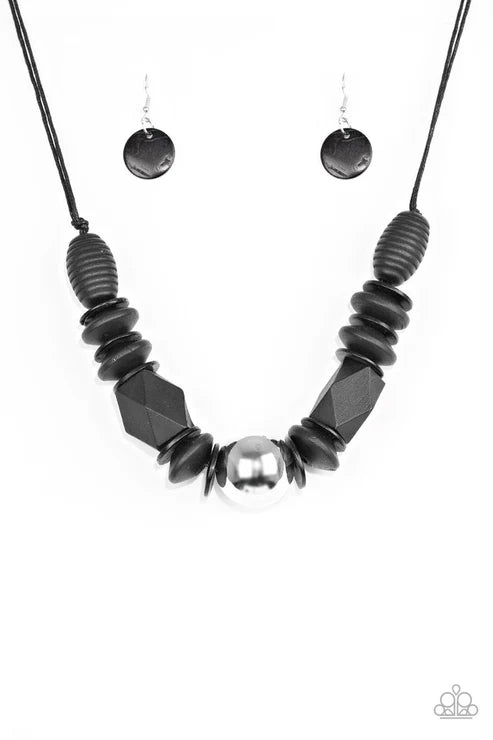 Silver Black Wood Necklace